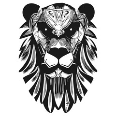 lion skull art hand drawn vector clip art black and white