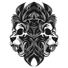 lion skull hand drawn vector clip art black and white