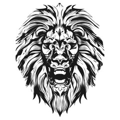 lion skull logo hand drawn vector clip art black and white