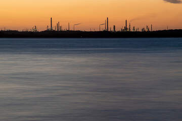 Sunset over the solent with calm summer seas and still waters