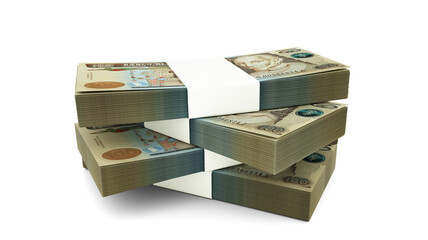 3d rendering of Stack of Guatemalan quetzal notes. Few bundles of Guatemalan currency isolated on white background