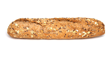 Multigrain bread baguette isolated on white background