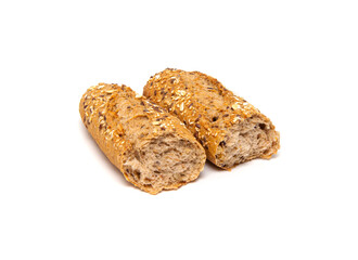 Multigrain bread baguette isolated on white background