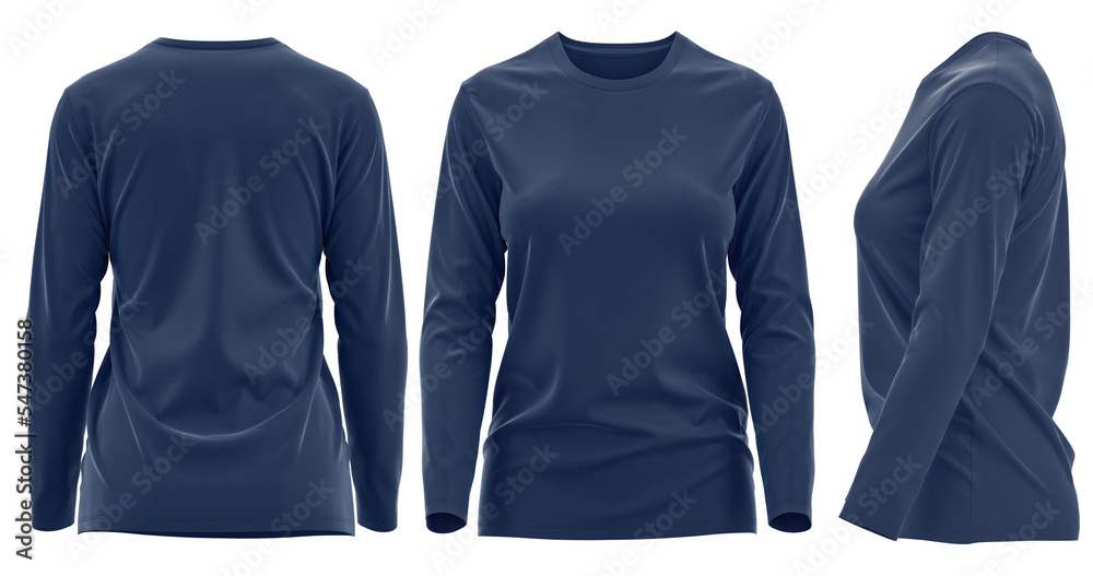 Wall mural T-shirt Round neck Long sleeve ladies Front and Back 3D rendering ( NAVY ) - Wall murals
