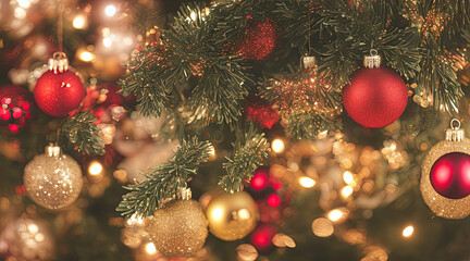 Obraz na płótnie Canvas christmas tree decorations on red