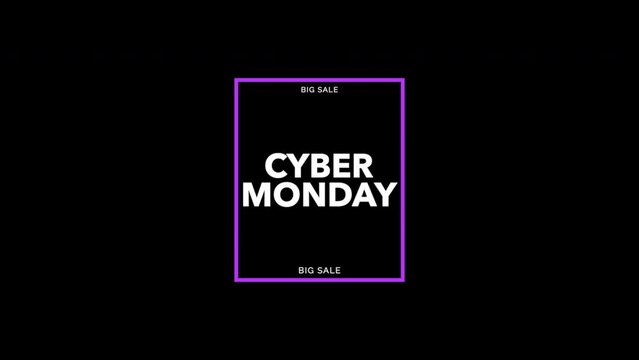 Cyber Monday in purple frame on black modern gradient, motion abstract holidays, minimalism and promo style background