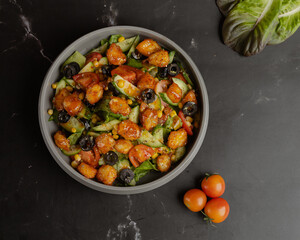 healthy salad with fried white cheese 