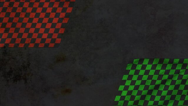 Red and green race flags on black gradient, sport and promo style background