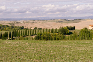 Panorama della Val d'Orcia, provincia di Siena. Toscana, Italy