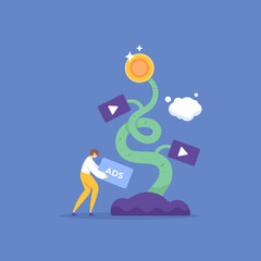 advertising, marketing techniques. a businessman uses advertising to improve company performance, increase revenue, salary and profits. develop business and attract customers or audience. concept