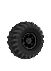 The wheel of a big truck. Tire. Stylized drawing of a car wheel. Vector image for prints, poster and illustrations. © Alex