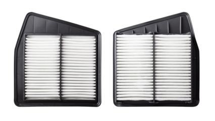New air filter for a car on a transparent background, face and back. Protection against dirt and dust. Auto parts concept, clean air. isolated object