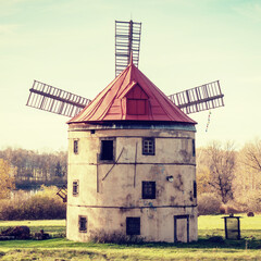 Wind mill Svetlik, technical museum house. Historical windmill in holland style