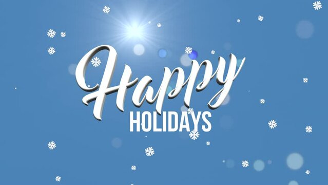 Happy Holidays on blue sky with fall snow, motion holidays and winter style background for New Year and Merry Christmas