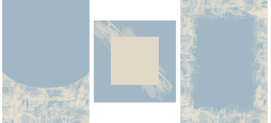 2d simple trendy set antique white frame winter blue background watercolor pastel cream pattern