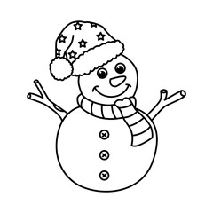 Cute snowman cartoon characters vector illustration. For kids coloring book.