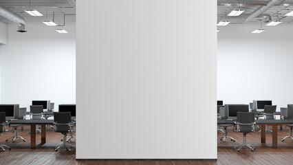 Blank white office wall mock up in modern office interior.