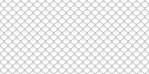 Steel grid seamless pattern vector illustration. 3d realistic metal mesh geometric texture with circles at tops of rhombuses in net, aluminum repeat lattice with ornament, rhomb protection network - obrazy, fototapety, plakaty