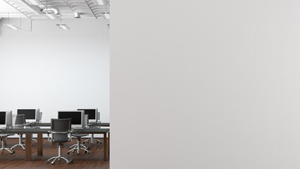 Blank white office wall mock up in modern office interior.