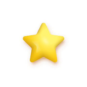 3d gold rating star vector illustration. Realistic golden glossy metal or plastic badge of positive customer feedback or good review, shiny yellow award for winner with best results isolated on white