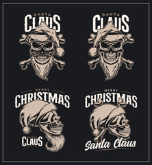 Set of skull vector santa claus illustration design with vintage retro style