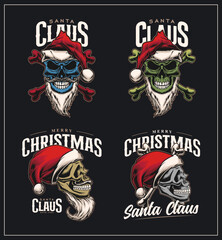 Set of skull vector santa claus illustration design with vintage retro style