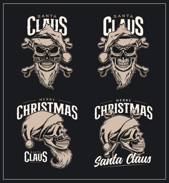 Set of skull vector santa claus illustration design with vintage retro style