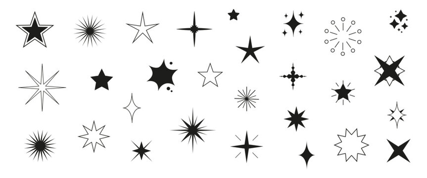 Star set, twinkle shape flat style, minimalist icon collection