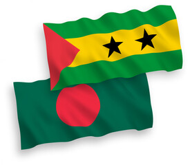 Flags of Saint Thomas and Prince and Bangladesh on a white background
