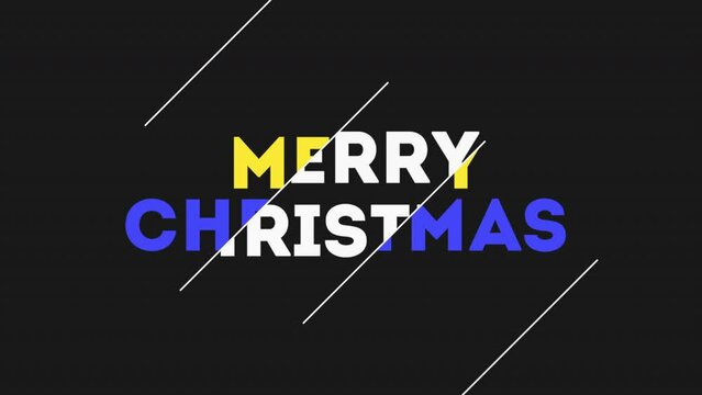 Merry Christmas with white lines on black gradient, motion holidays and winter style background for New Year and Merry Christmas