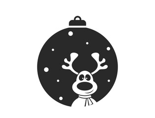 Christmas ball with cartoon deer. element for Christmas, New Year and winter holiday design