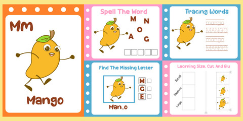 worksheets pack for kids with mango. fun learning for children