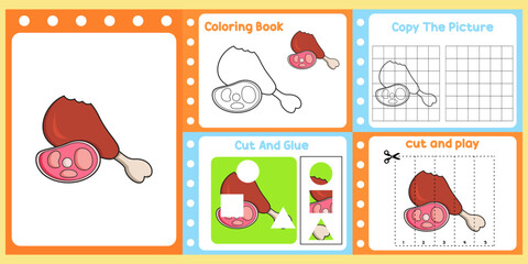 worksheets pack for kids with meat. fun learning for children