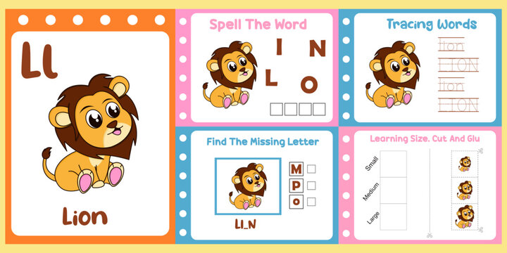 worksheets pack for kids with lion. fun learning for children