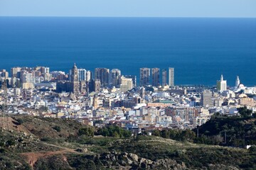 Vistas de Malaga desde la Cerro Atalaya, Puerto de la Torre, Malaga, Andalucia, España