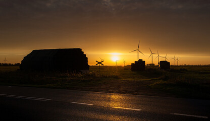 The setting sun over Żuławy, near the town of Stegna, northern Poland