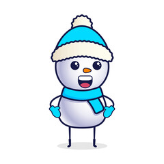 Cute cartoon snowman in christmas hat