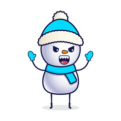 Angry cartoon snowman in a christmas hat