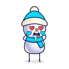 Love cartoon snowman with hearts