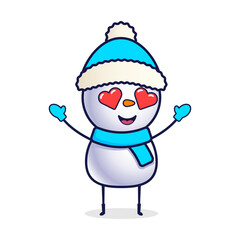 Love cartoon snowman with hearts
