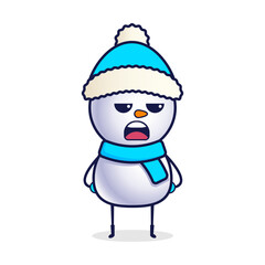 Displeased cartoon snowman in a Christmas hat