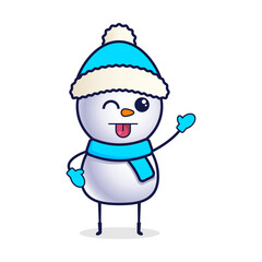 Cartoon snowman in a Christmas hat with a tongue