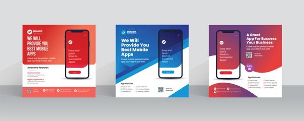 Mobile app promotion social media posts and web banner template