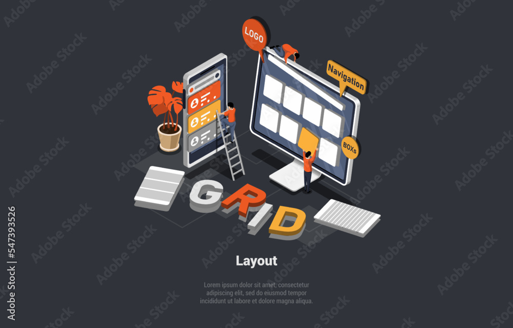 Wall mural application for smartphone and pc with analytics data. people analyse trends, website and software d