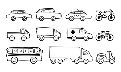 transportation icon, doodle vehicle, hand drawn automotive,  transportation sign © ilhamsyah