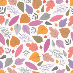 Dainty floral seamless surface pattern. Exquisite arrangement of autumn color leaves. Aesthetic allover foliage texture background