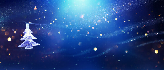 Obraz na płótnie Canvas Christmas tree garland lights over dark background with glitter overlay