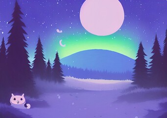 Digital drawing night forest landscape illustration - 547396597