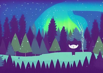 Digital drawing night forest landscape illustration