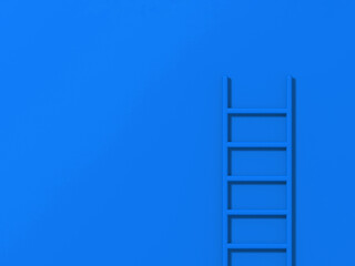 blue staircase on blue background. Staircase stands vertically near wall. Way to success concept. Horizontal image. 3d image. 3D rendering.